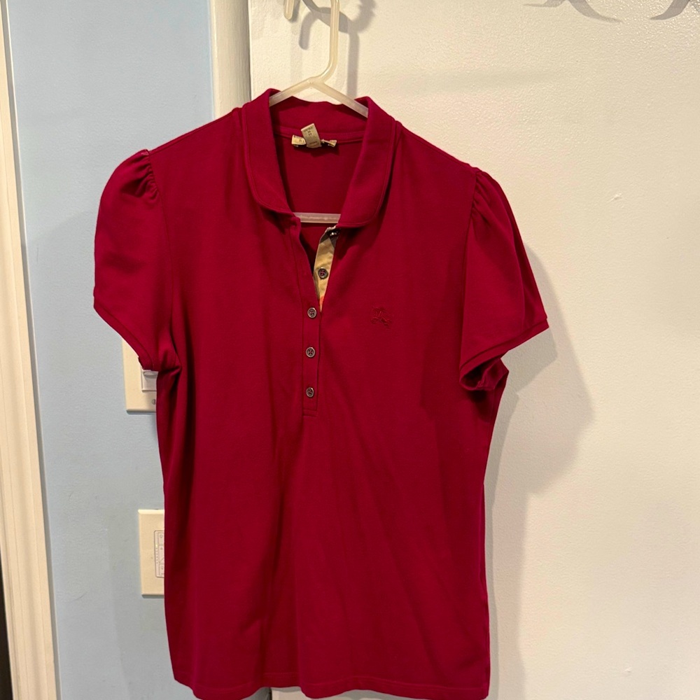 Burberry Red Short Sleeve Polo Tee
